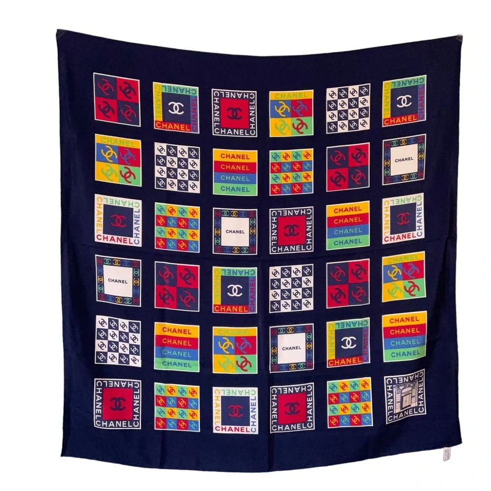 Chanel Multi-Color Signature Logo 100% Silk Square Scarf - Picture 9 of 15